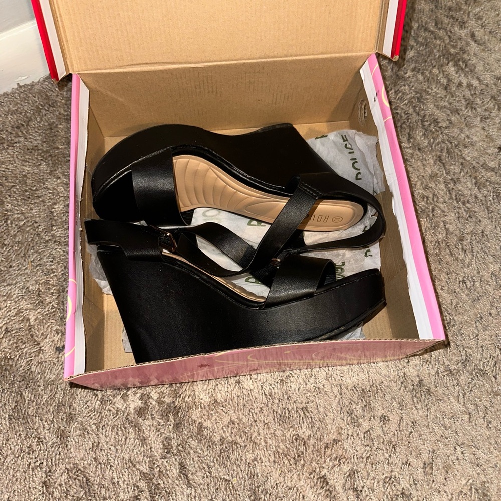 Rogue Black Platform Wedge Sandals